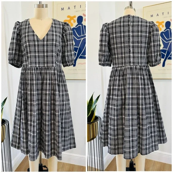 Fat Face Blue and White Checkered Babydoll Dress - Picture 2 of 16